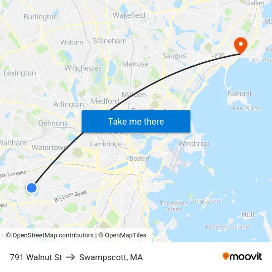 791 Walnut St to Swampscott, MA map