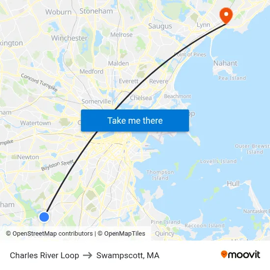 Charles River Loop to Swampscott, MA map