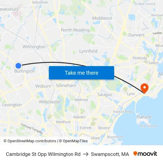 Cambridge St Opp Wilmington Rd to Swampscott, MA map