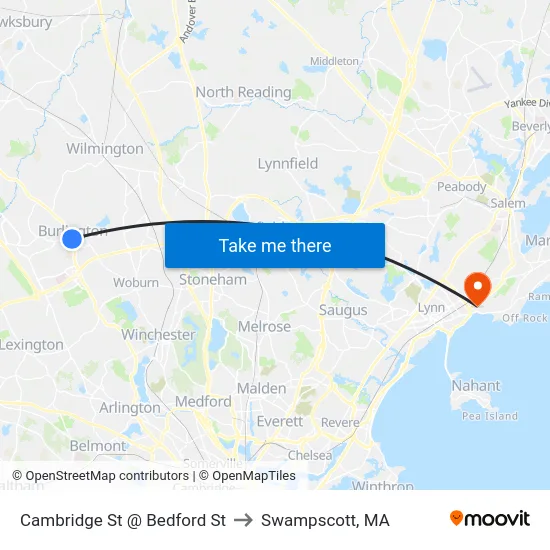 Cambridge St @ Bedford St to Swampscott, MA map