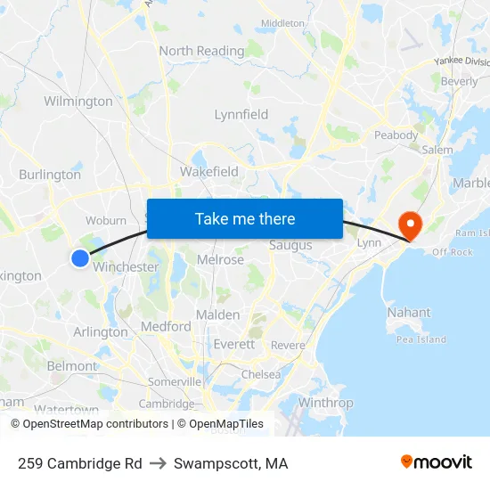 259 Cambridge Rd to Swampscott, MA map