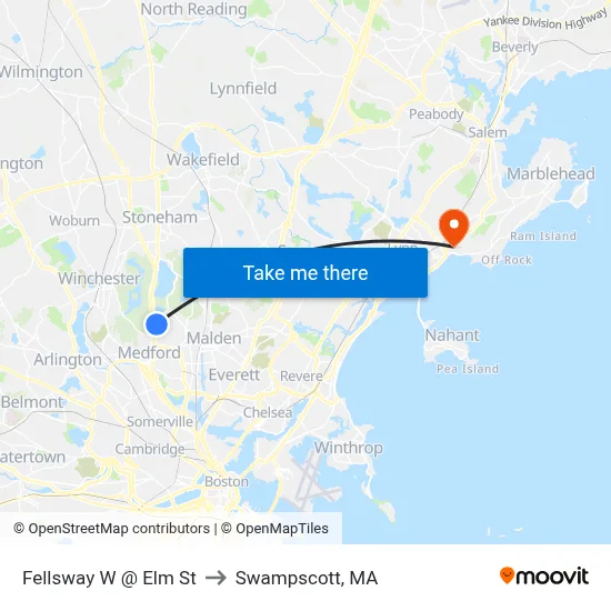 Fellsway W @ Elm St to Swampscott, MA map