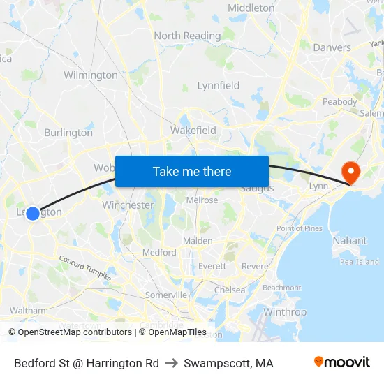 Bedford St @ Harrington Rd to Swampscott, MA map