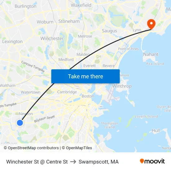 Winchester St @ Centre St to Swampscott, MA map