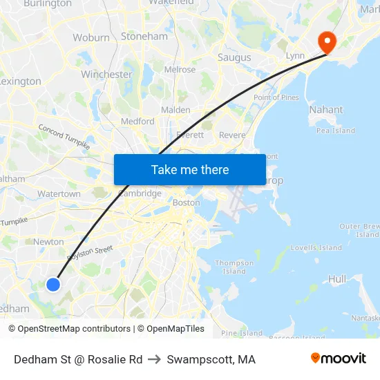 Dedham St @ Rosalie Rd to Swampscott, MA map