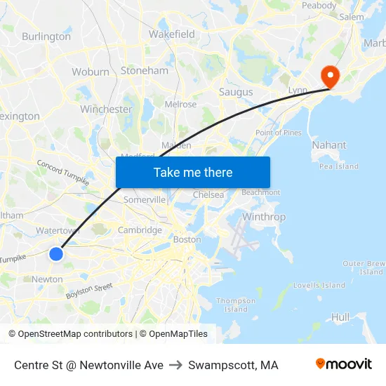 Centre St @ Newtonville Ave to Swampscott, MA map