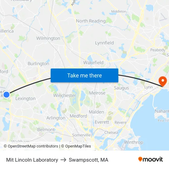 Mit Lincoln Laboratory to Swampscott, MA map