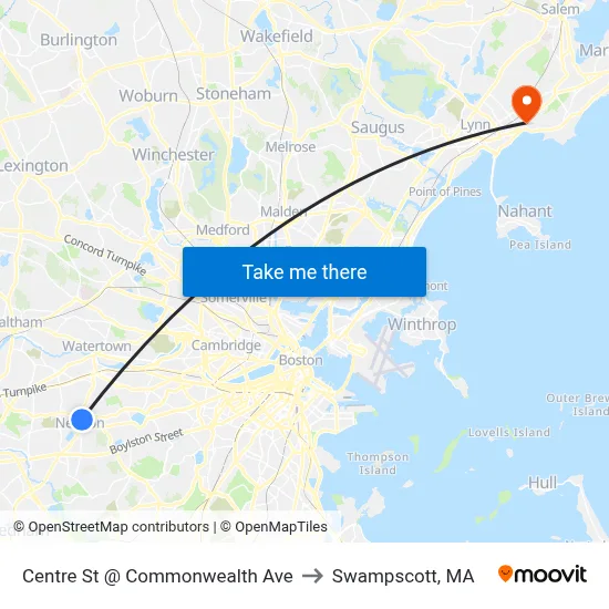 Centre St @ Commonwealth Ave to Swampscott, MA map