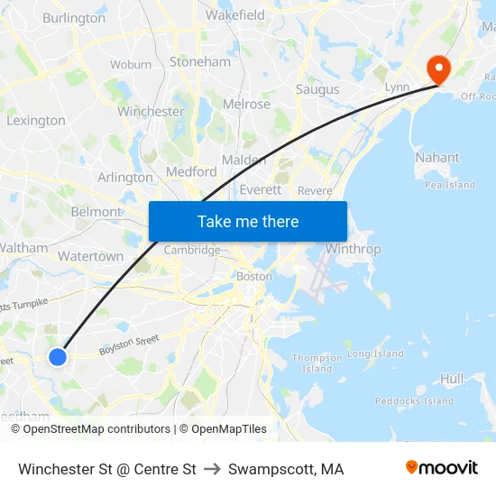 Winchester St @ Centre St to Swampscott, MA map