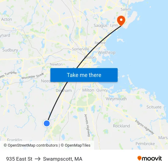 935 East St to Swampscott, MA map