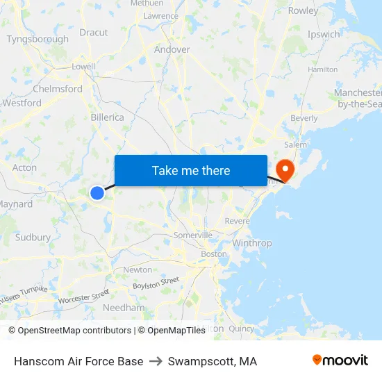 Hanscom Air Force Base to Swampscott, MA map