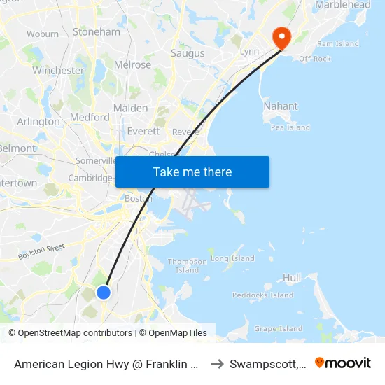 American Legion Hwy @ Franklin Hill Ave to Swampscott, MA map