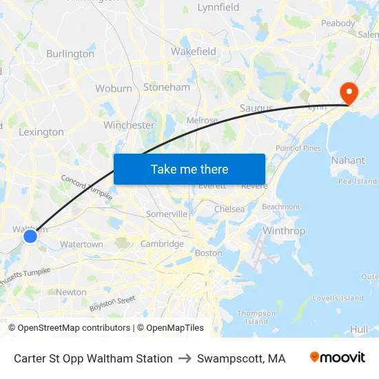 Carter St Opp Waltham Station to Swampscott, MA map