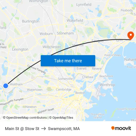 Main St @ Stow St to Swampscott, MA map