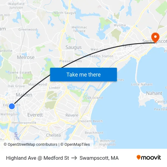 Highland Ave @ Medford St to Swampscott, MA map