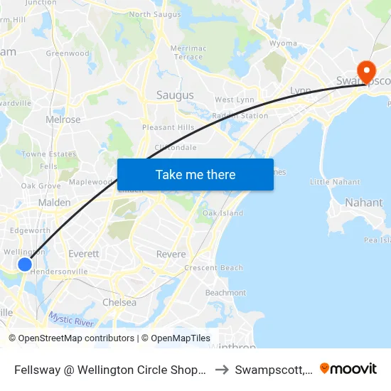 Fellsway @ Wellington Circle Shopping Ctr to Swampscott, MA map