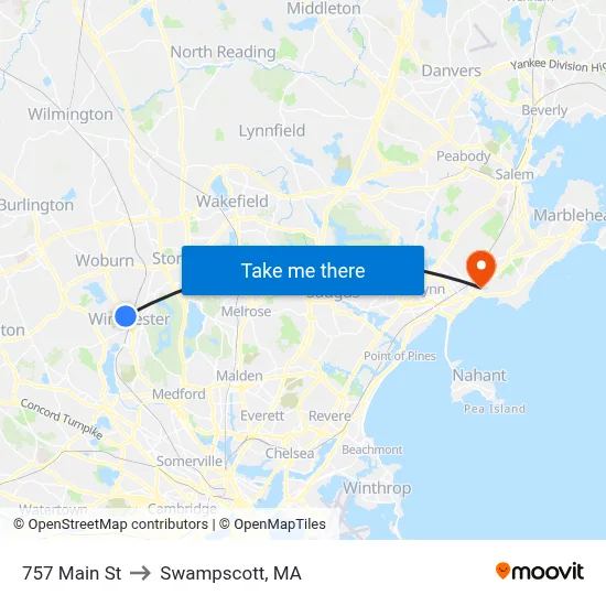 757 Main St to Swampscott, MA map