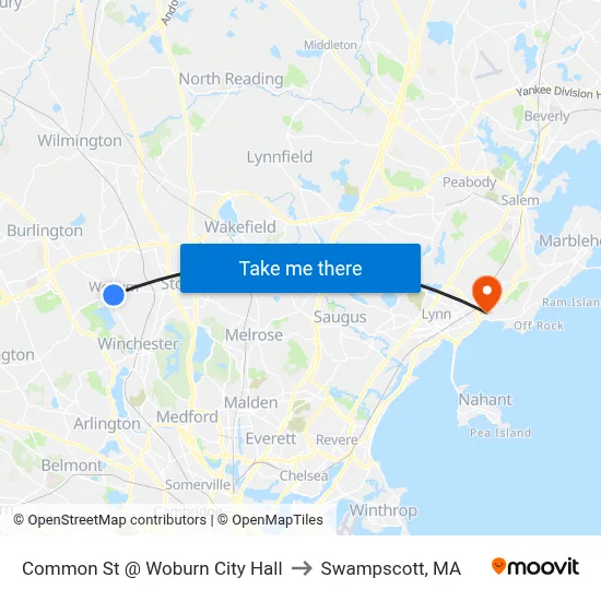 Common St @ Woburn City Hall to Swampscott, MA map