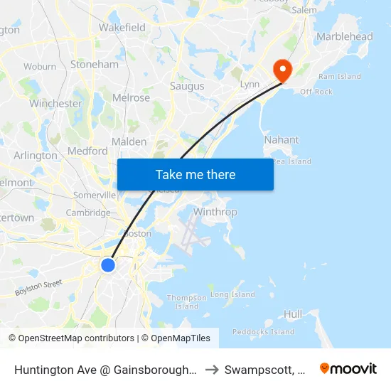 Huntington Ave @ Gainsborough St to Swampscott, MA map