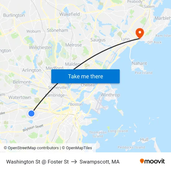 Washington St @ Foster St to Swampscott, MA map