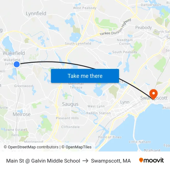 Main St @ Galvin Middle School to Swampscott, MA map