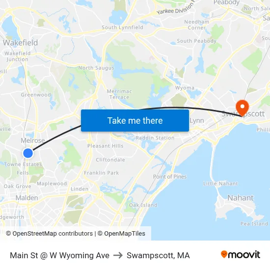 Main St @ W Wyoming Ave to Swampscott, MA map