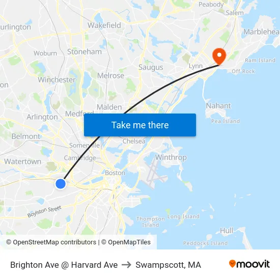 Brighton Ave @ Harvard Ave to Swampscott, MA map