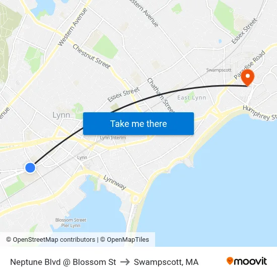 Neptune Blvd @ Blossom St to Swampscott, MA map