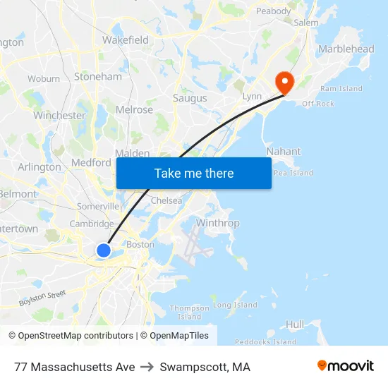 77 Massachusetts Ave to Swampscott, MA map