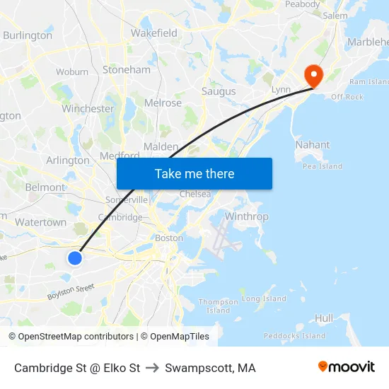 Cambridge St @ Elko St to Swampscott, MA map