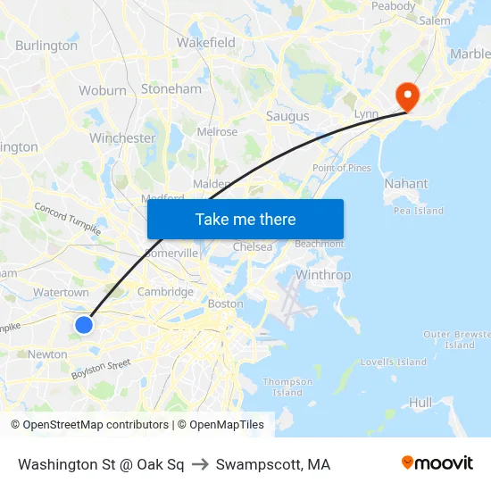 Washington St @ Oak Sq to Swampscott, MA map