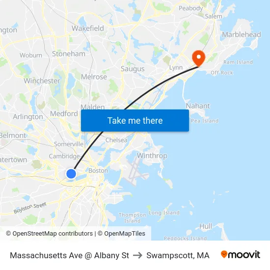 Massachusetts Ave @ Albany St to Swampscott, MA map