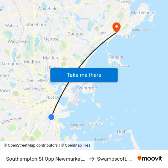 Southampton St Opp Newmarket Sq to Swampscott, MA map
