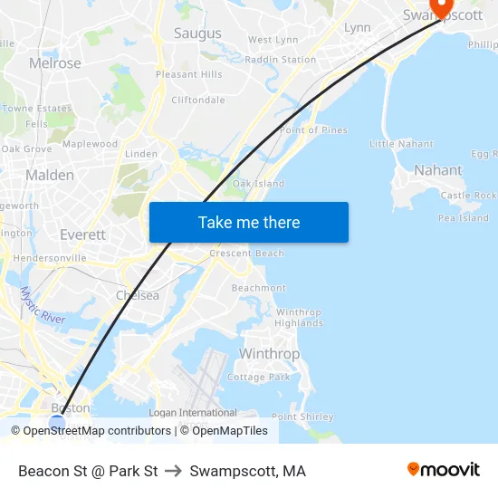 Beacon St @ Park St to Swampscott, MA map