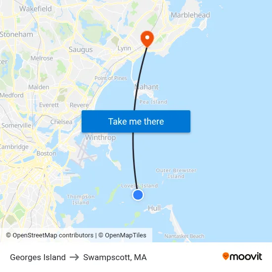 Georges Island to Swampscott, MA map