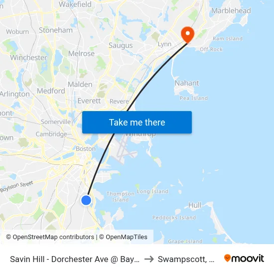 Savin Hill - Dorchester Ave @ Bay St to Swampscott, MA map