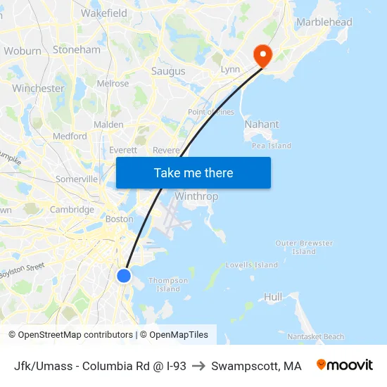 Jfk/Umass - Columbia Rd @ I-93 to Swampscott, MA map