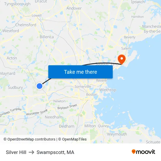 Silver Hill to Swampscott, MA map