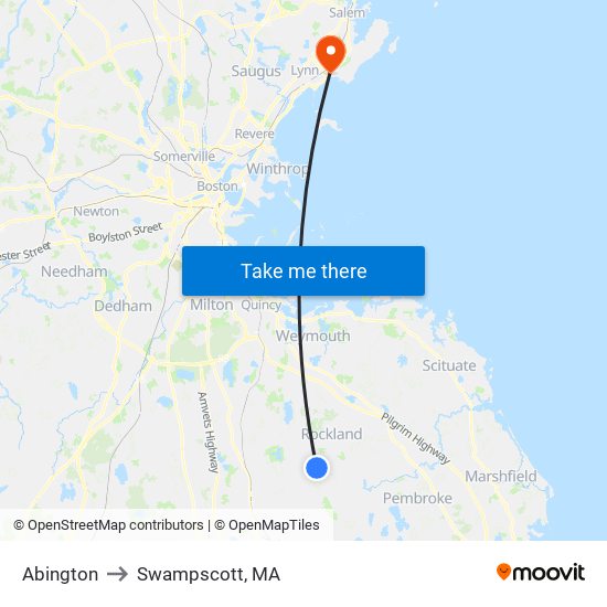 Abington to Swampscott, MA map