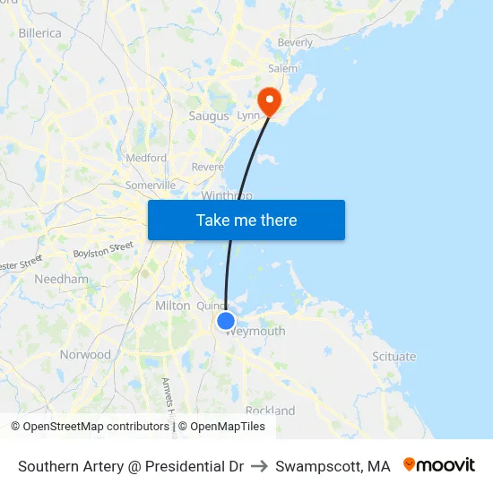 Southern Artery @ Presidential Dr to Swampscott, MA map
