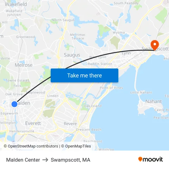 Malden Center to Swampscott, MA map