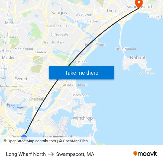 Long Wharf North to Swampscott, MA map