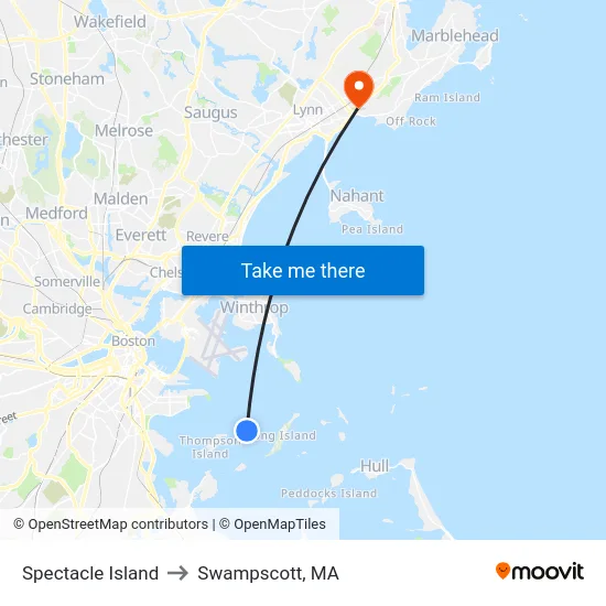 Spectacle Island to Swampscott, MA map