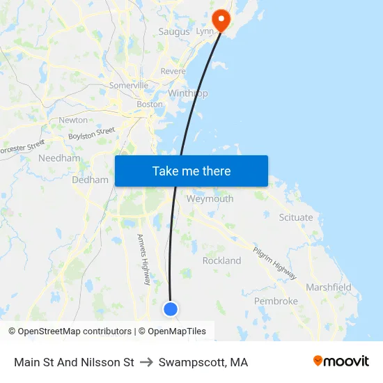 Main St And Nilsson St to Swampscott, MA map