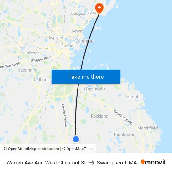 Warren Ave And West Chestnut St to Swampscott, MA map