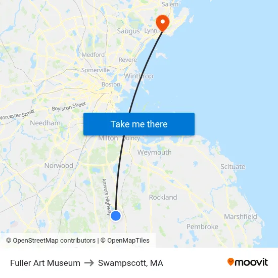 Fuller Art Museum to Swampscott, MA map
