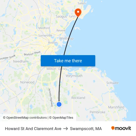 Howard St And Claremont Ave to Swampscott, MA map