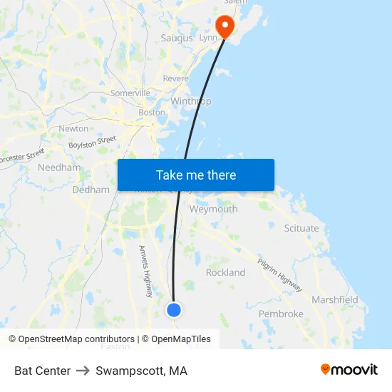 Bat Center to Swampscott, MA map