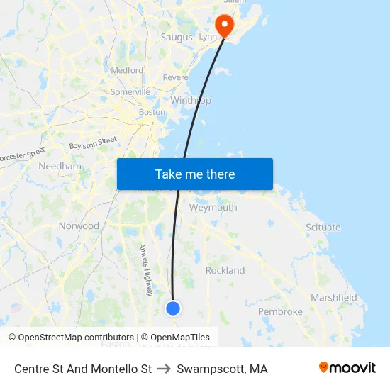 Centre St And Montello St to Swampscott, MA map