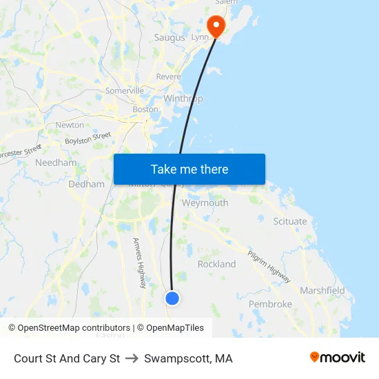 Court St And Cary St to Swampscott, MA map